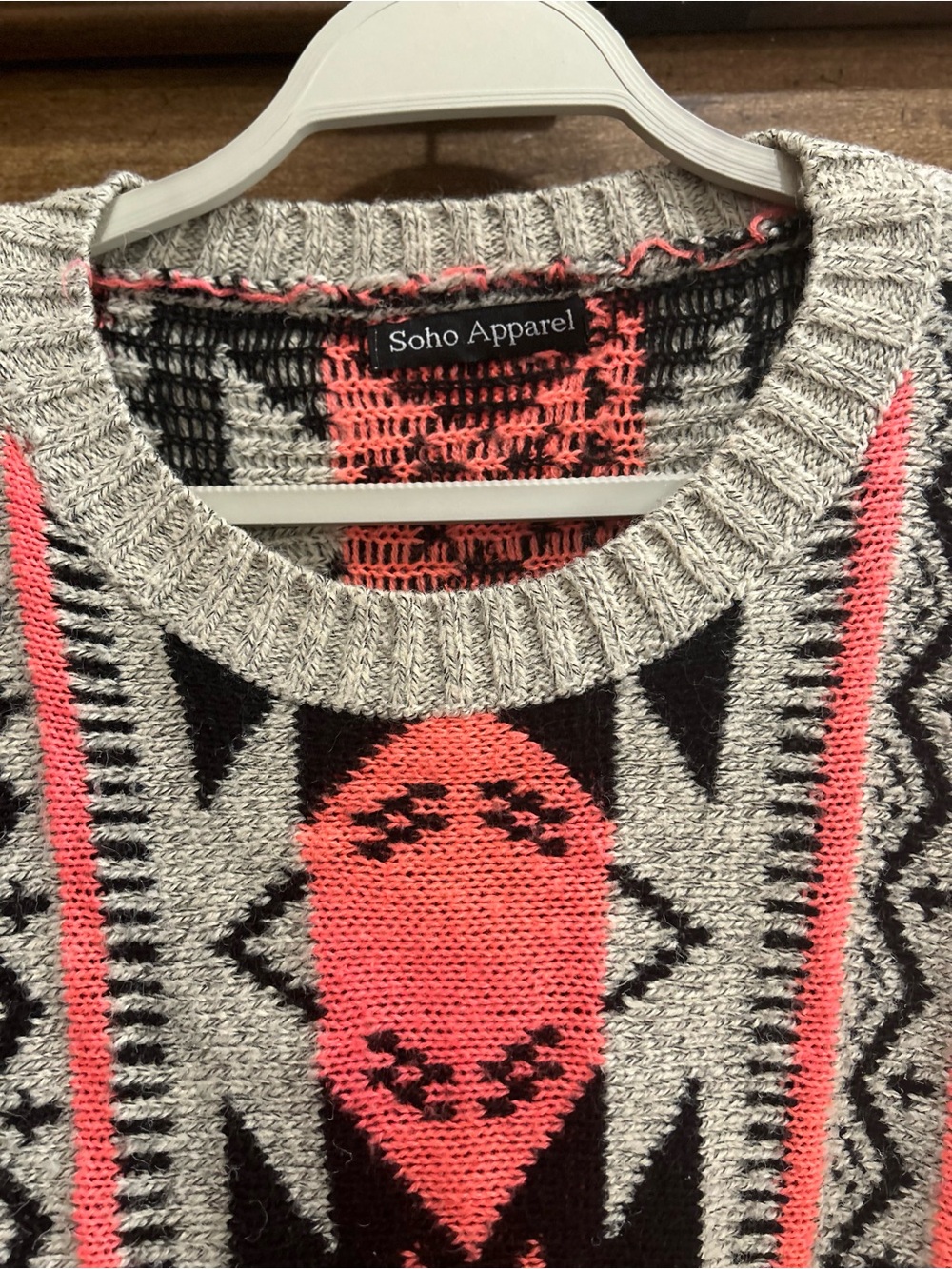 Soho Apparel Neon Southwest Geometric Knit Poncho Size M - Picture 5 of 6